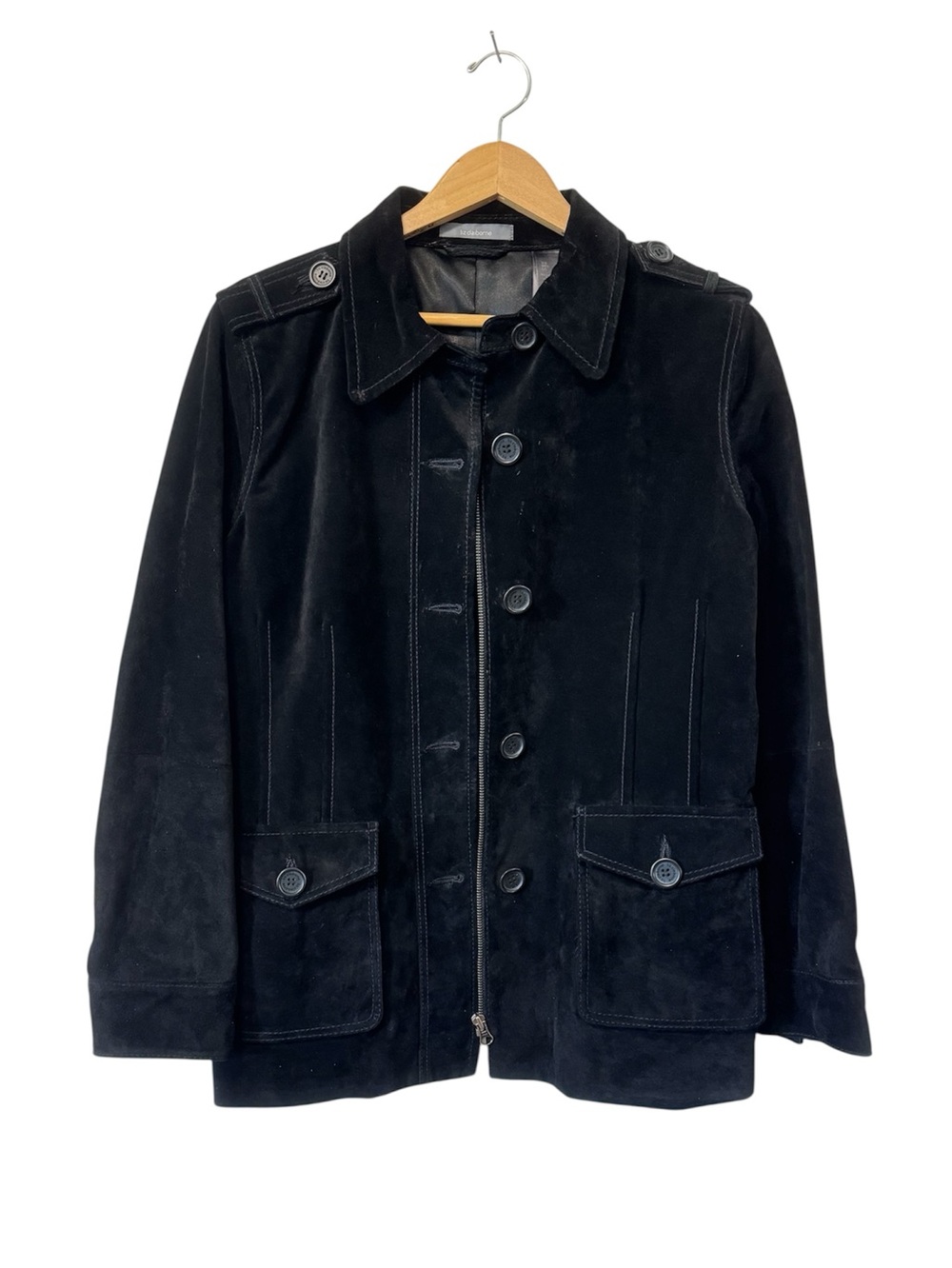 Liz Claiborne Black Suede Leather Jacket Womens Large Y2K Vintage Zip Button - Picture 1 of 11